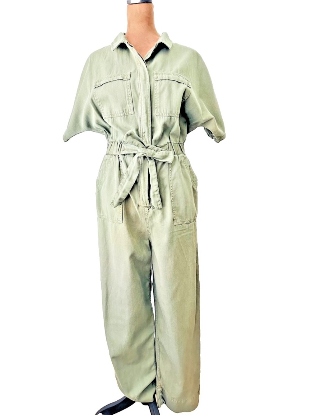 Preloved Universal Thread Green Denim Jumpsuit with Pockets – Women's Size 6